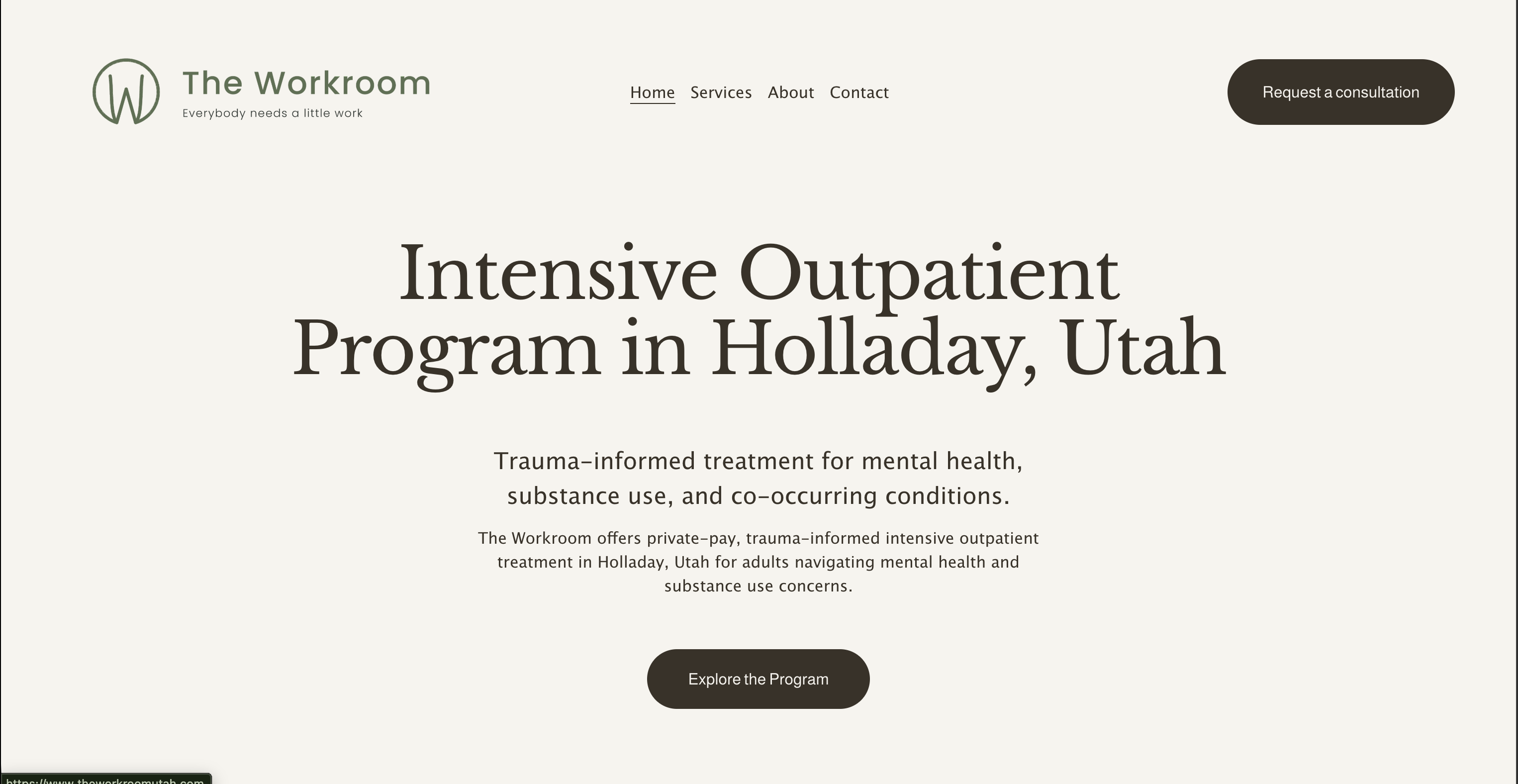 The Workroom Utah website homepage